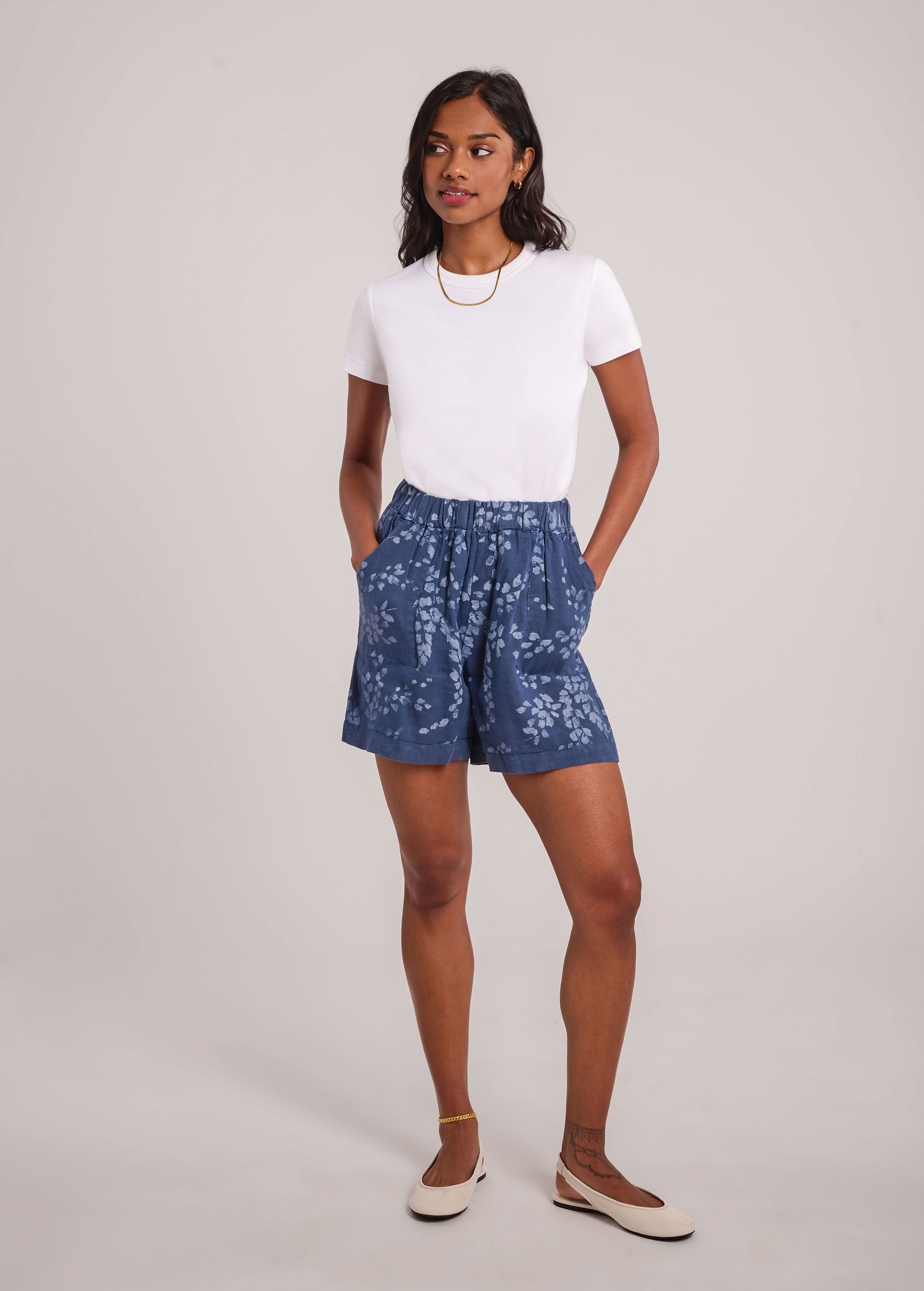 MILLER SHORT EN LIN IMPRIMÉ DÉCONTRACTÉ / DENIM