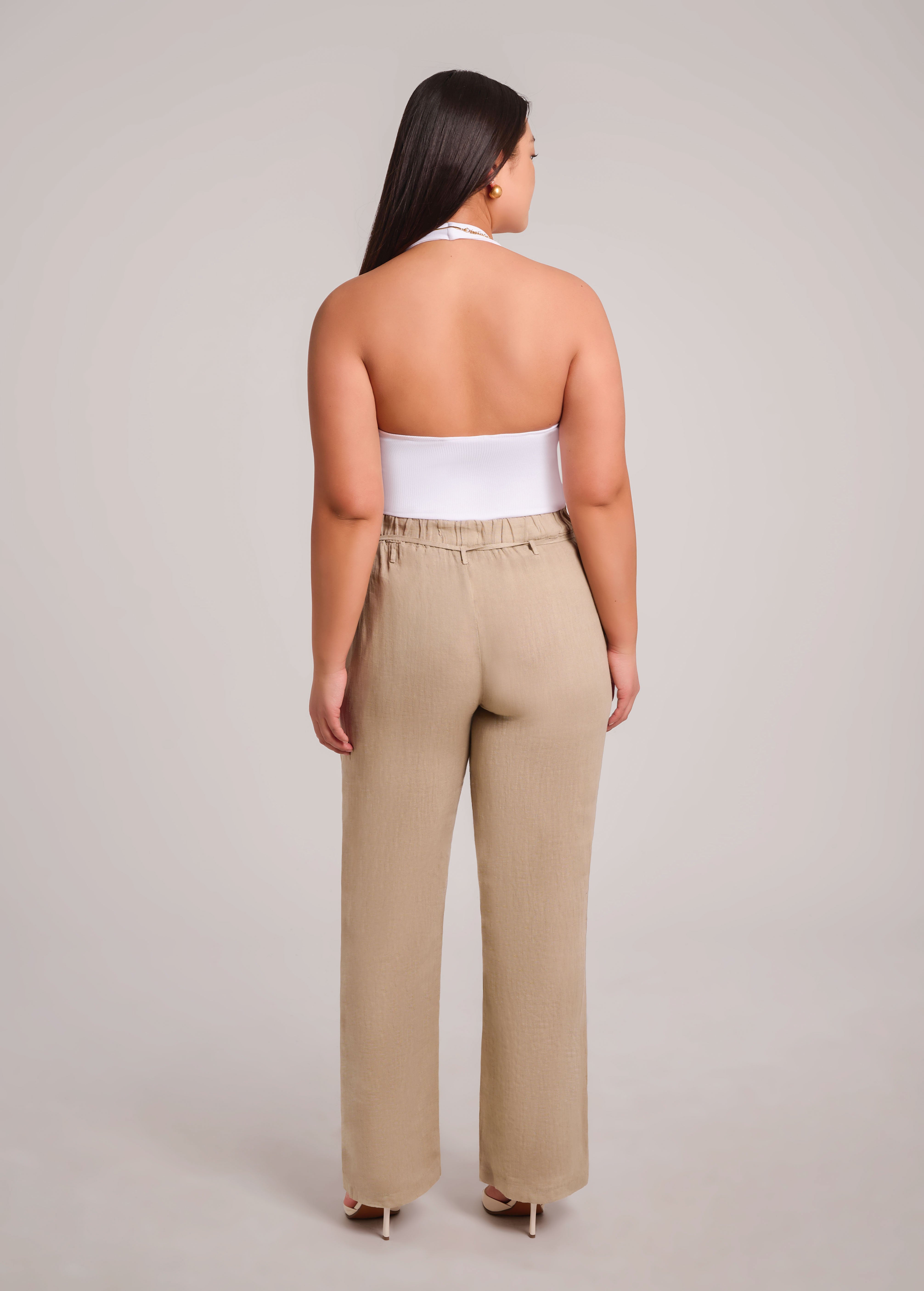 NORA PANTALON EN LIN AVEC CEINTURE / SAND DUNE