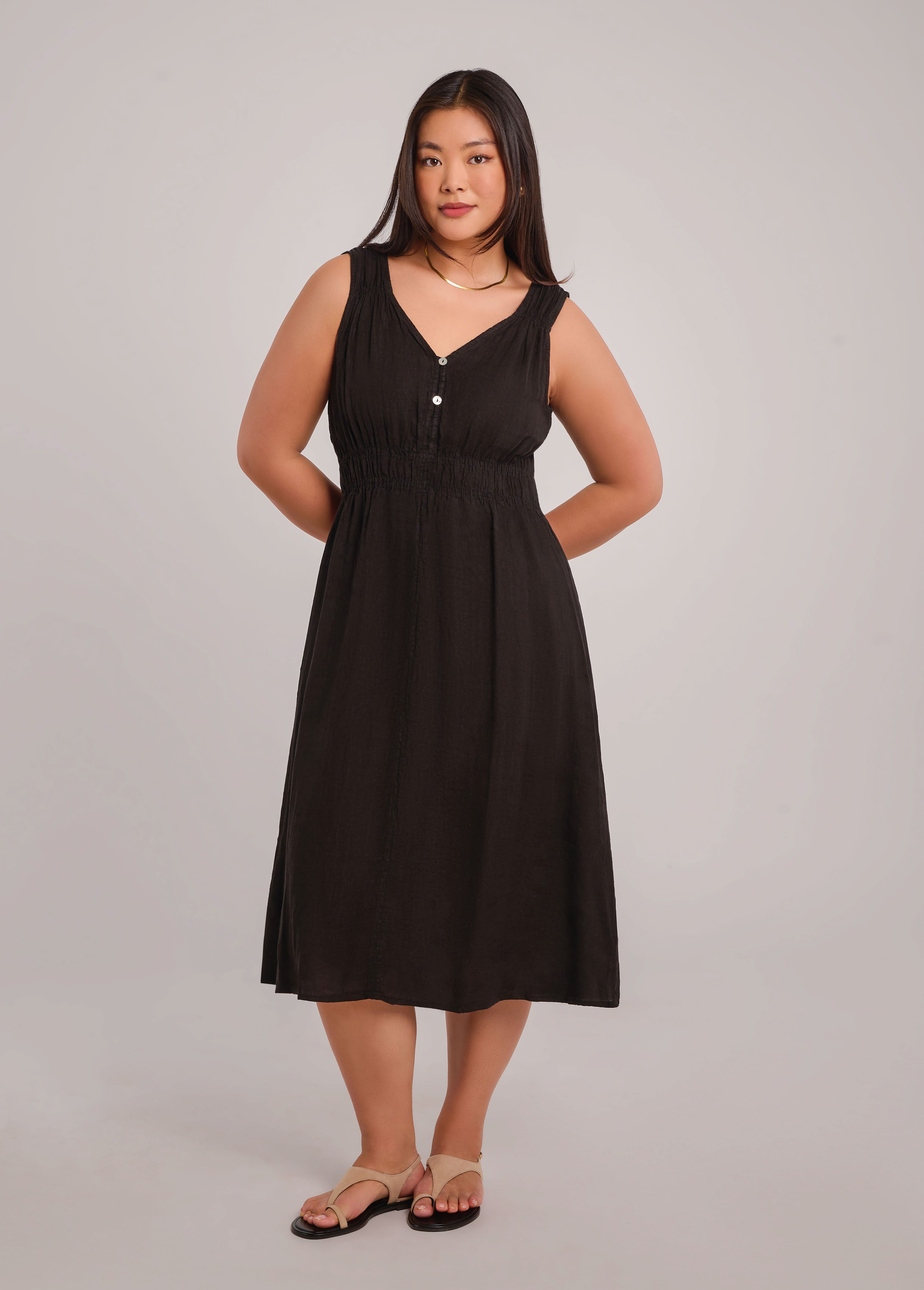 LUNA ROBE MIDI EN LIN / BLACK