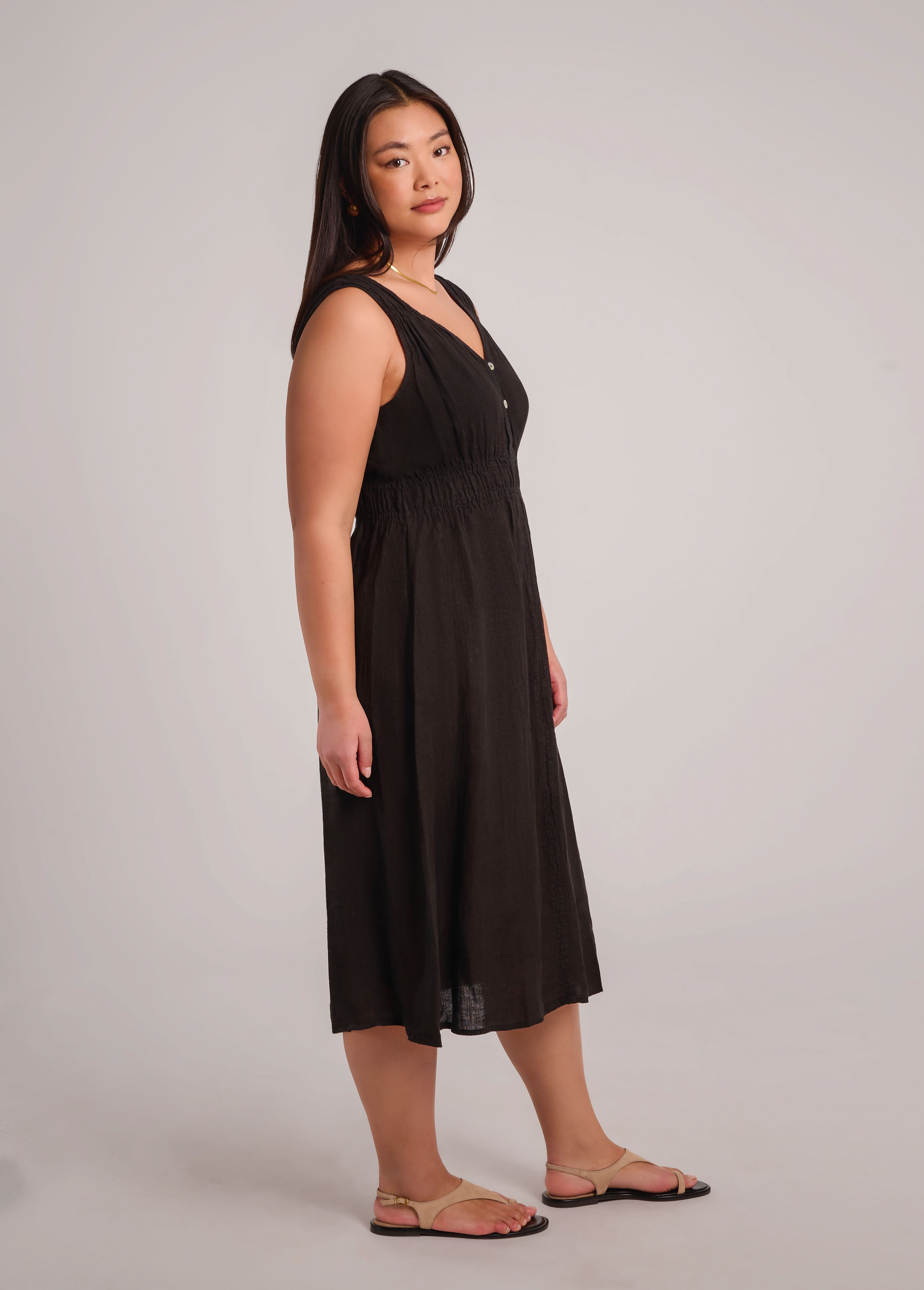 LUNA ROBE MIDI EN LIN / BLACK