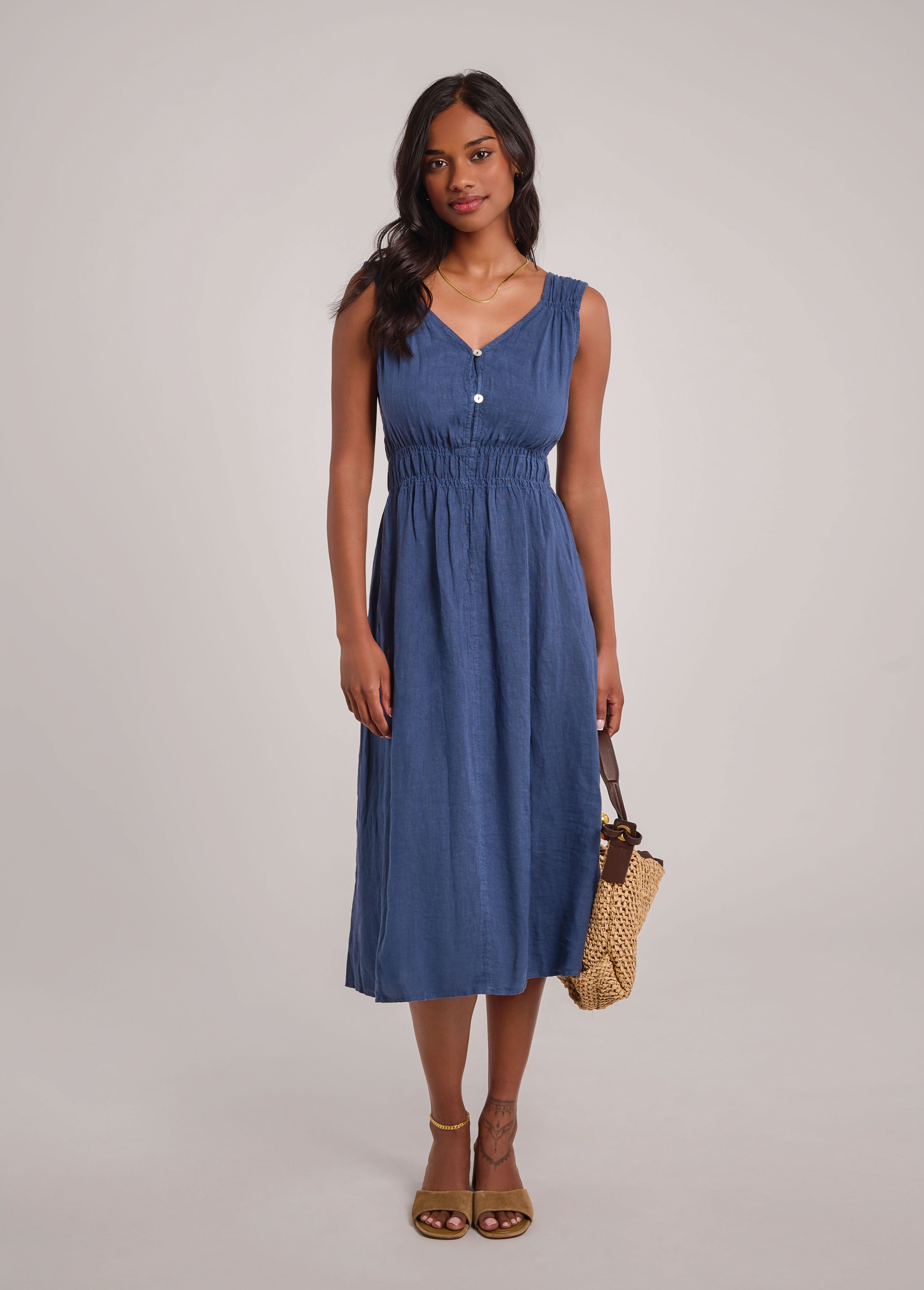 LUNA ROBE MIDI EN LIN / DENIM