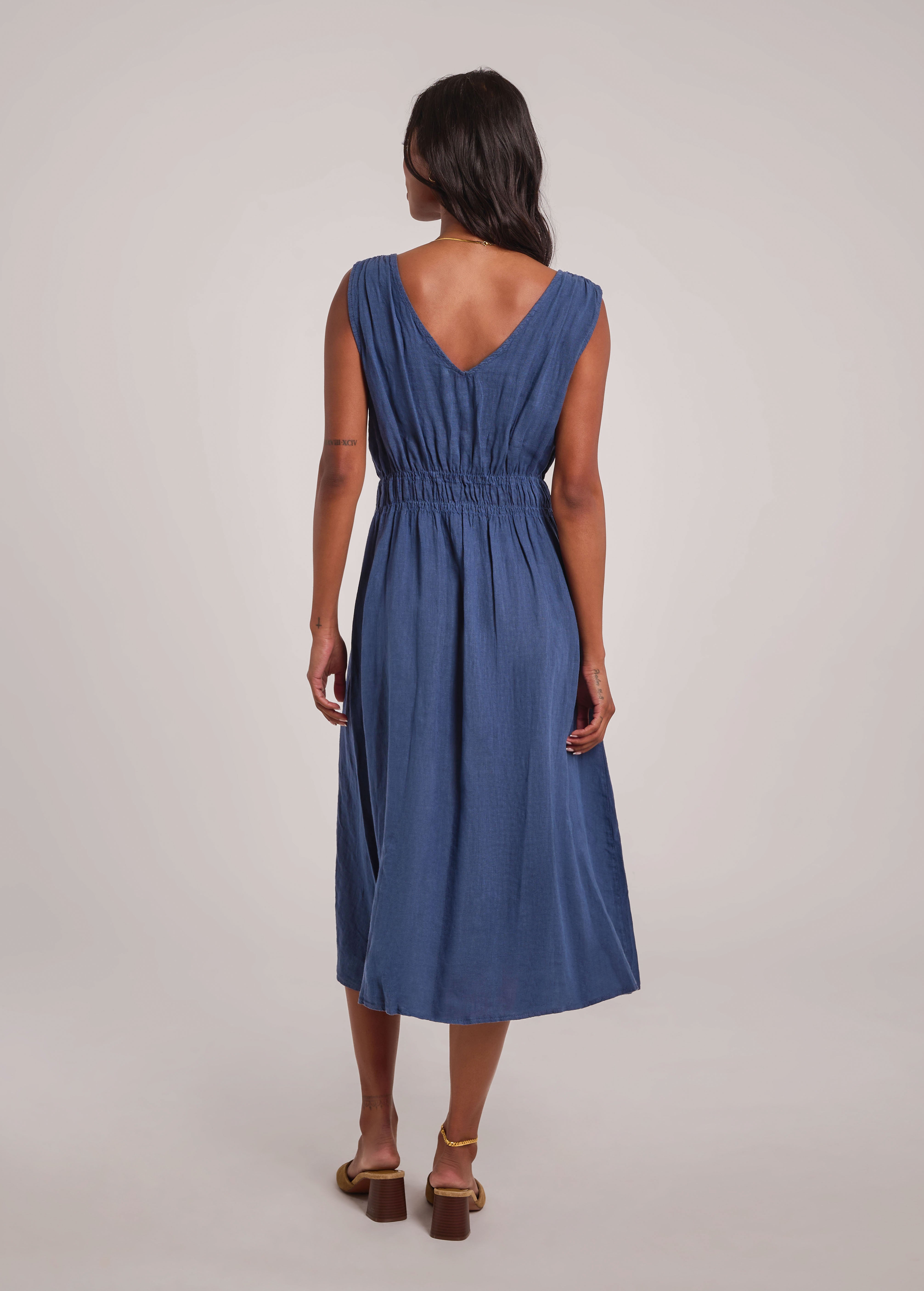 LUNA ROBE MIDI EN LIN / DENIM