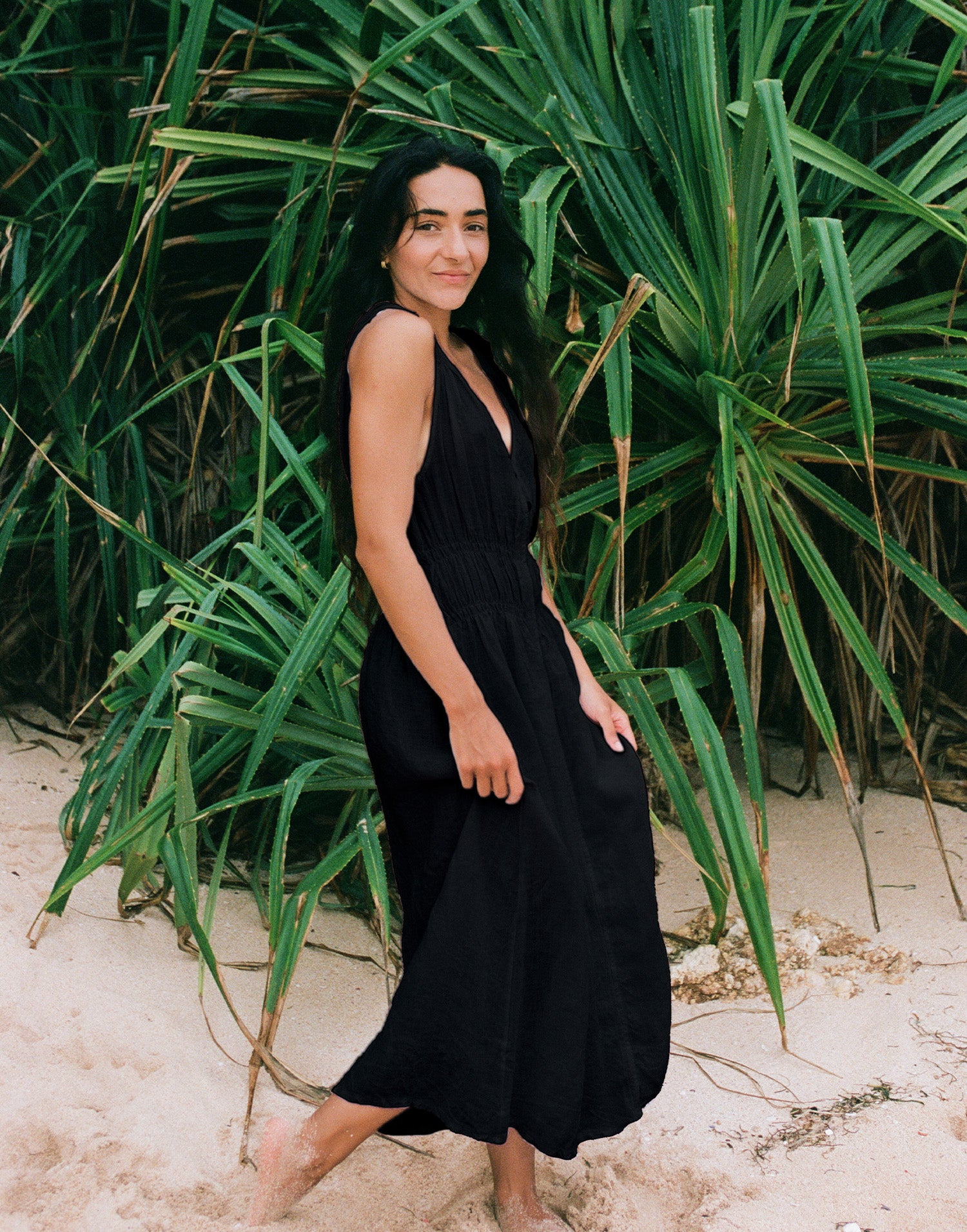 LUNA ROBE MIDI EN LIN / BLACK