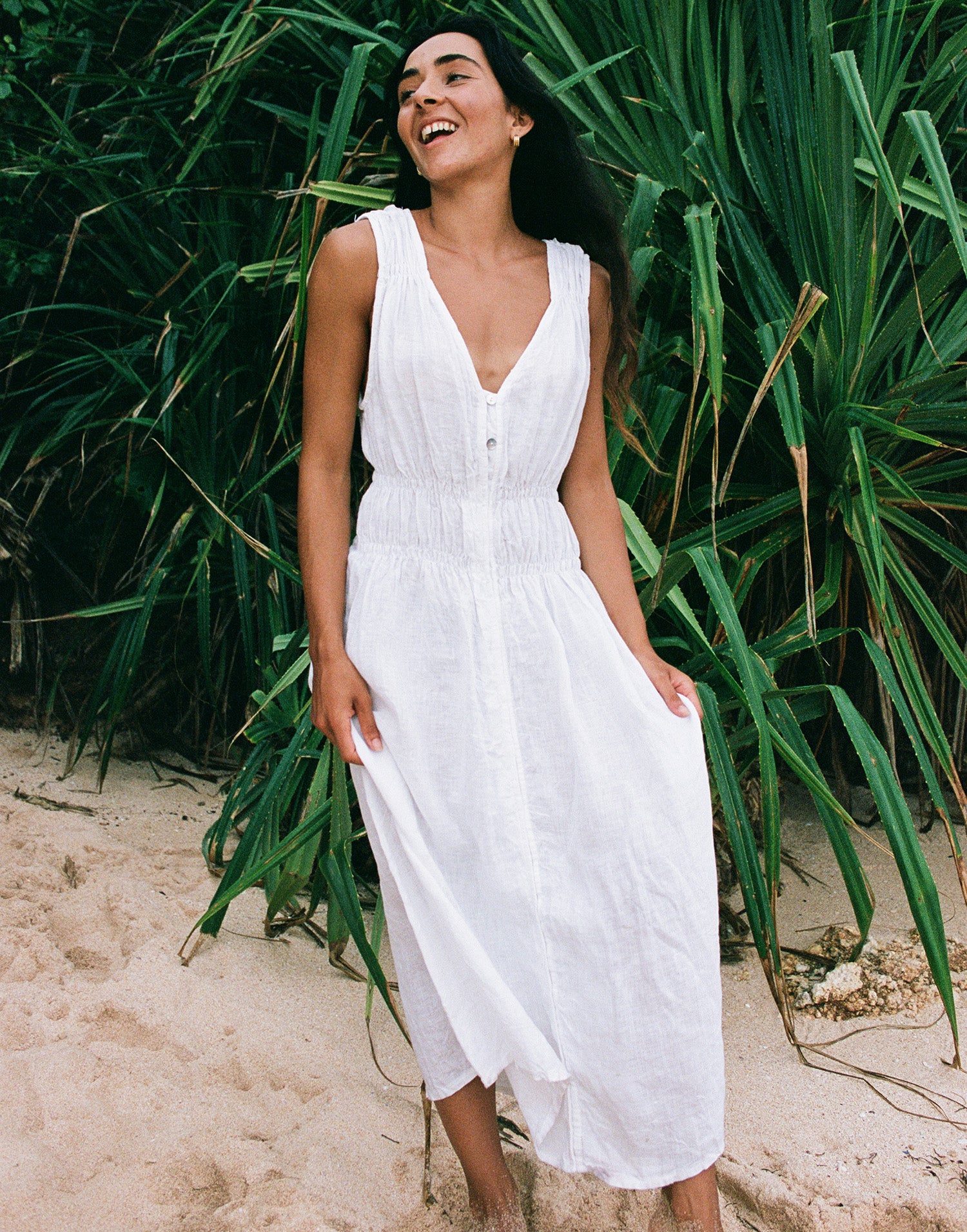LUNA ROBE MIDI EN LIN / WHITE