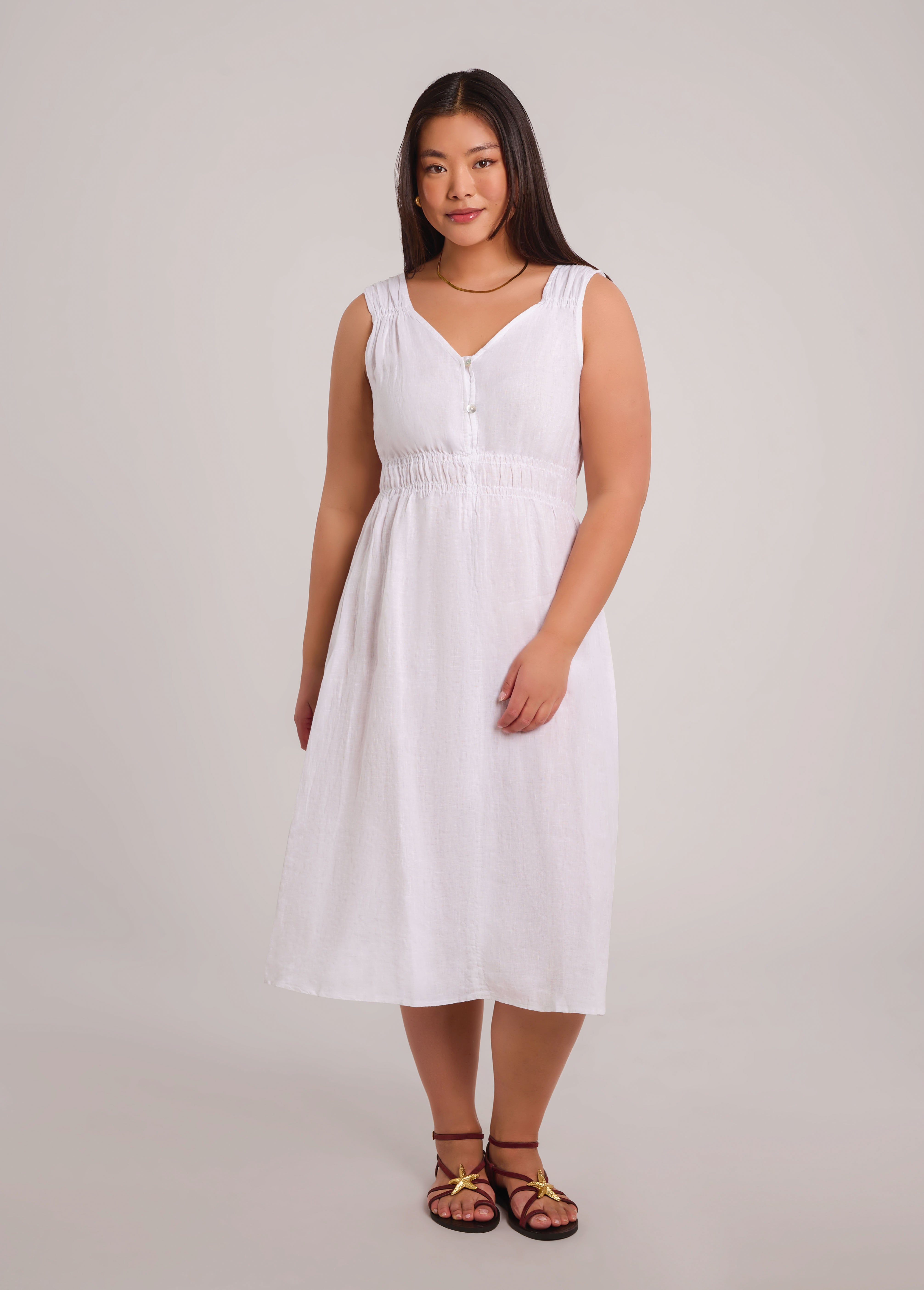LUNA ROBE MIDI EN LIN / WHITE