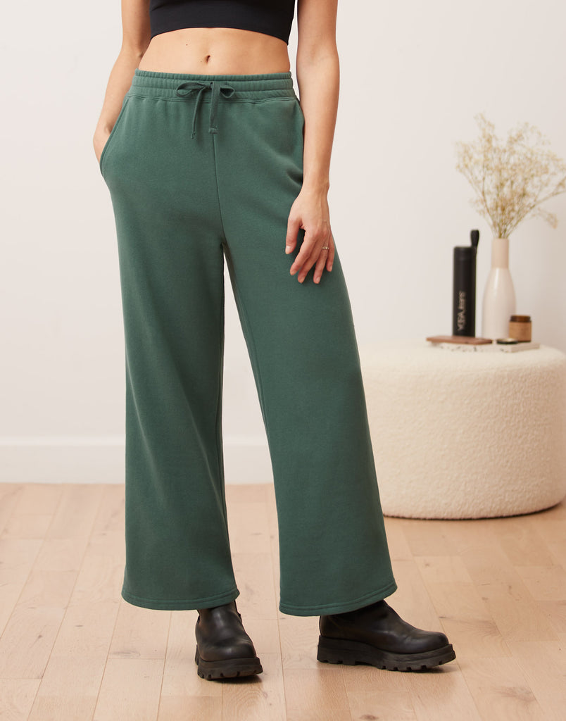 PANTALON MOLLETONNÉ JAMBE LARGE / VERT ÉMERAUDE