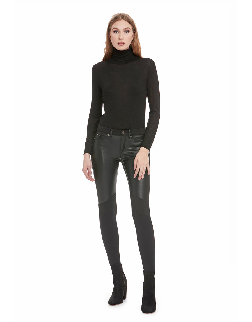 TAILLE CLASSIQUE / RACHEL COUPE ÉTROITE / PONTE NOIR ET CUIR VEGAN