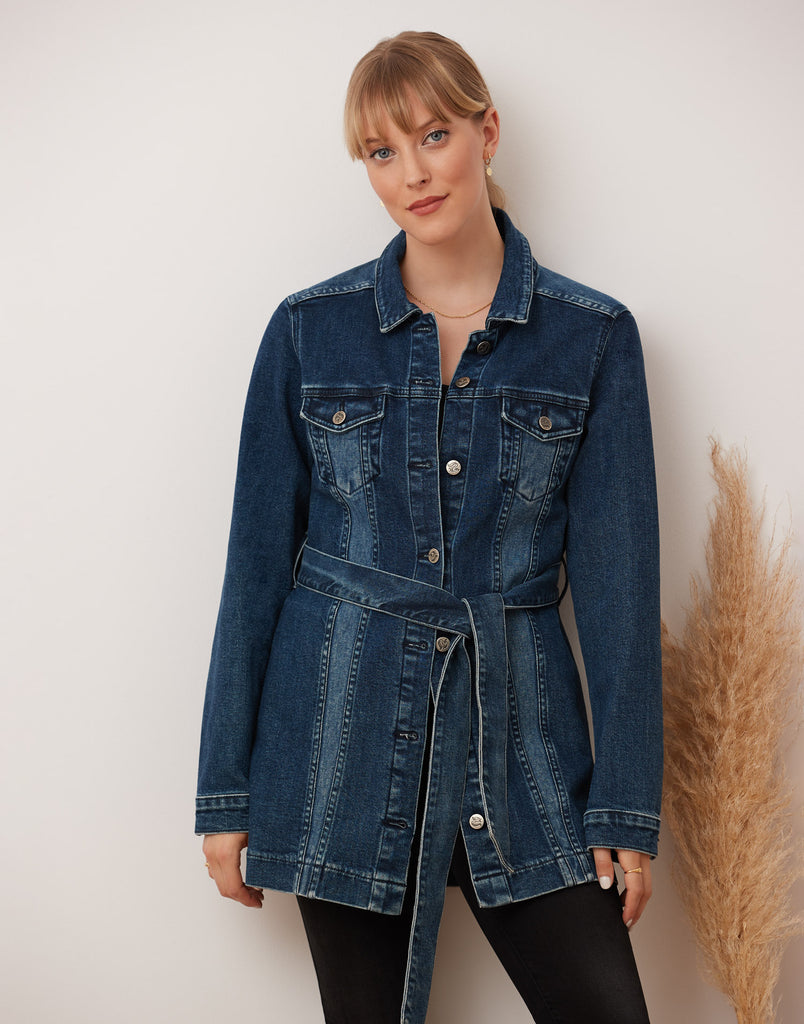 VESTE LONGUE EN DENIM / Tartan