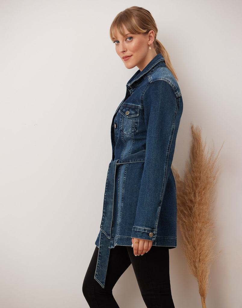 VESTE LONGUE EN DENIM / Tartan