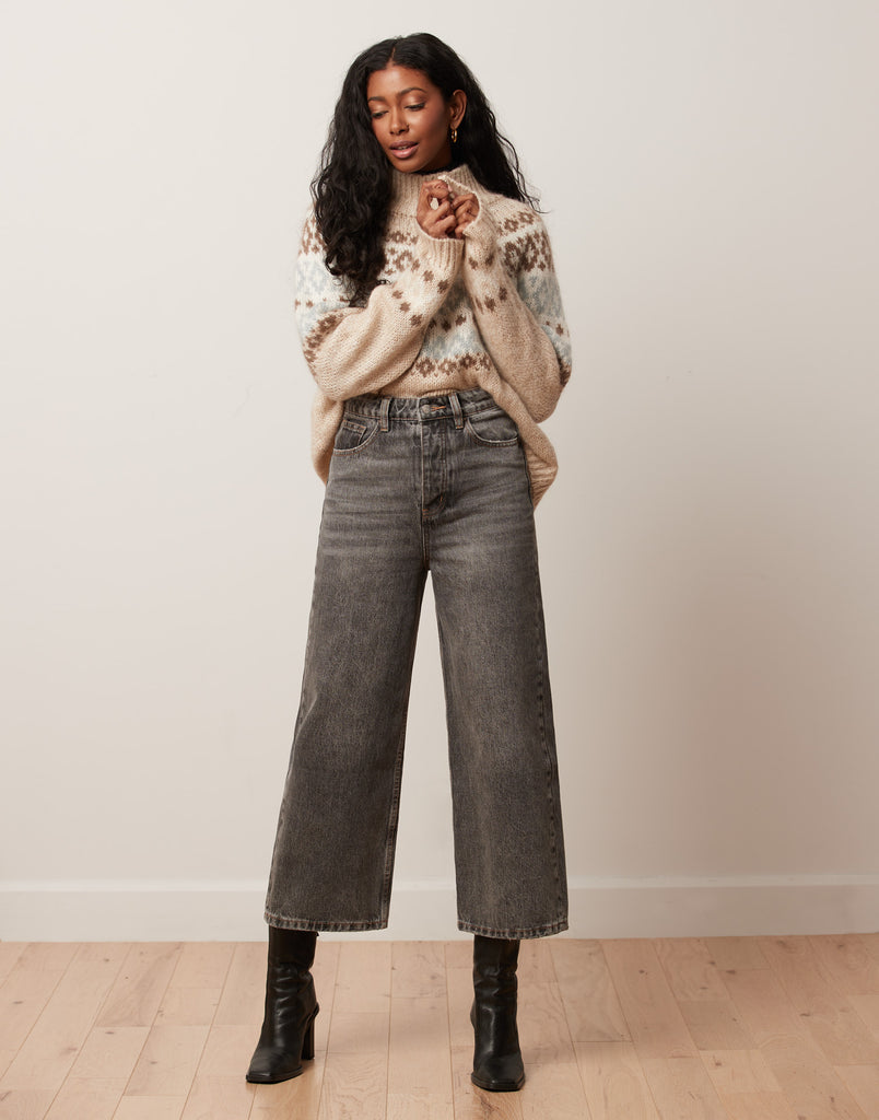 JEANS LILY COUPE TRÈS ÉVASÉE / GRIS / 100% COTON