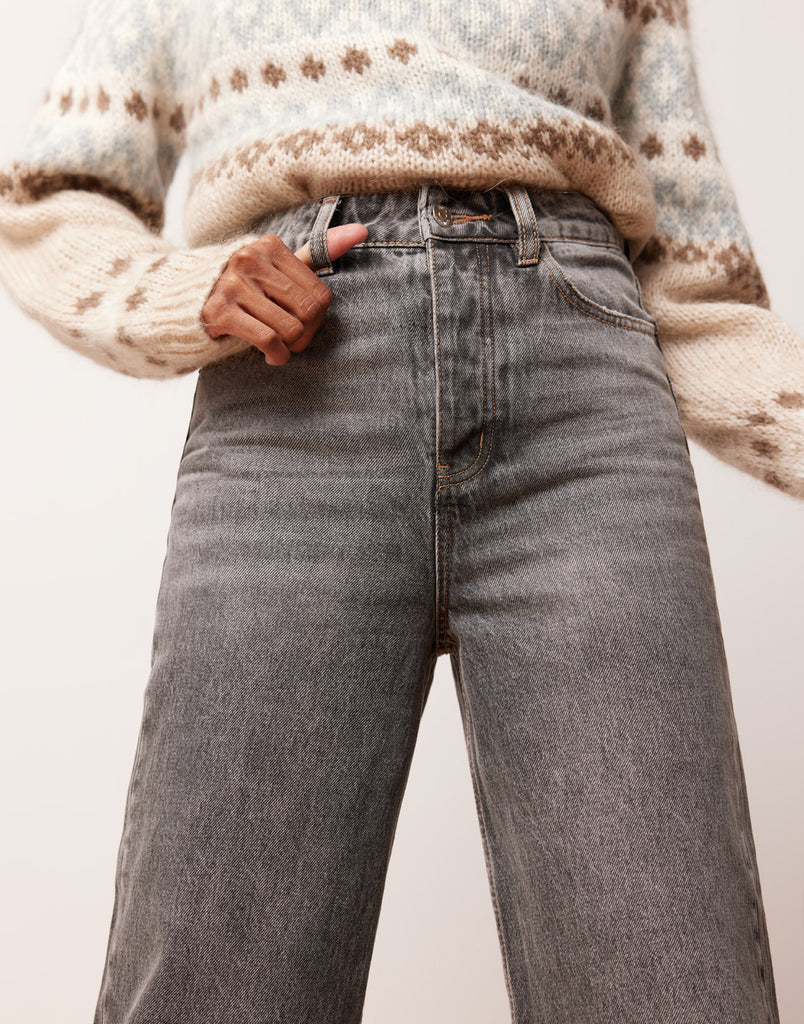JEANS LILY COUPE TRÈS ÉVASÉE / GRIS / 100% COTON