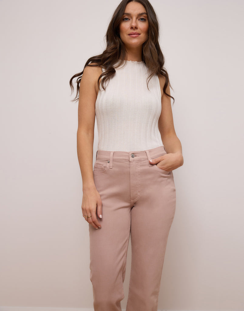 jeans coupe droite rose taupe