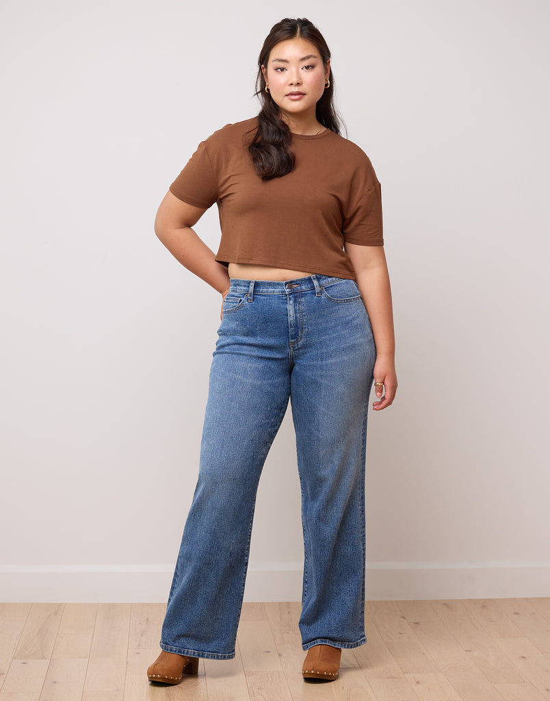 jean coupe très évasée bleu moyen