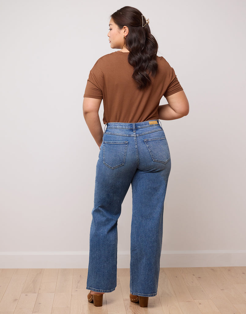jean coupe très évasée bleu moyen