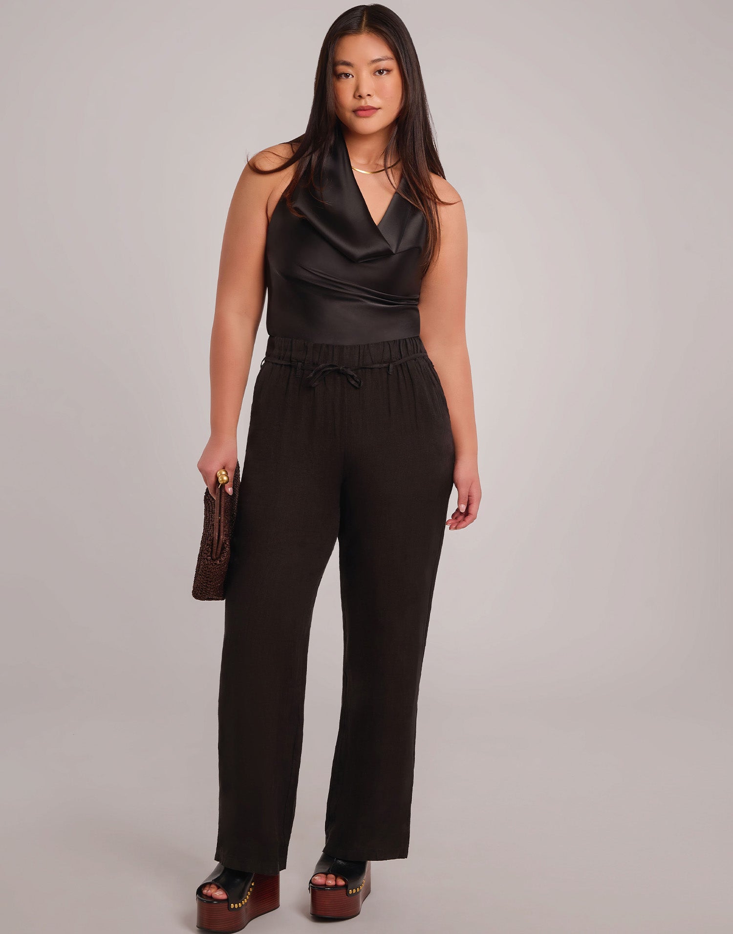 NORA PANTALON EN LIN AVEC CEINTURE / BLACK