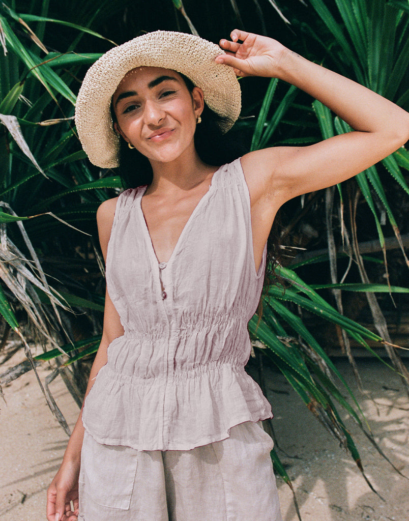 ELOISE DÉBARDEUR EN LIN COL V / SAND DUNE