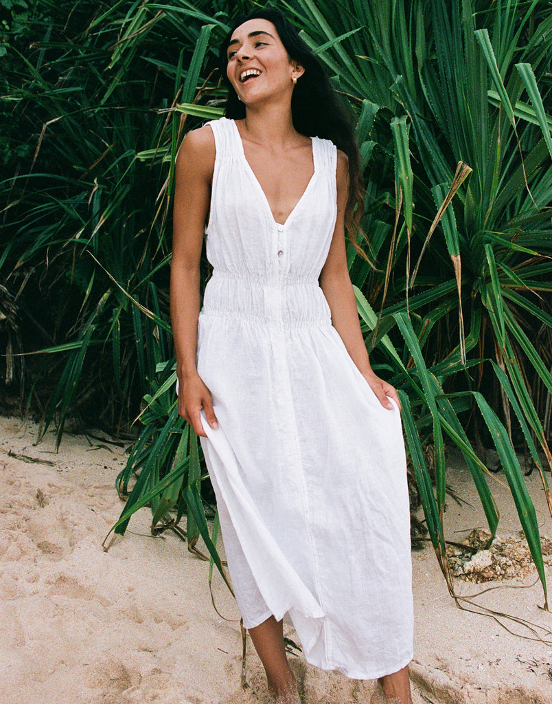 LUNA ROBE MIDI EN LIN / WHITE