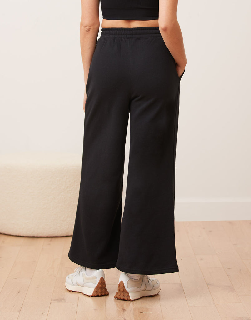 PANTALON MOLLETONNÉ JAMBE LARGE  / NOIR