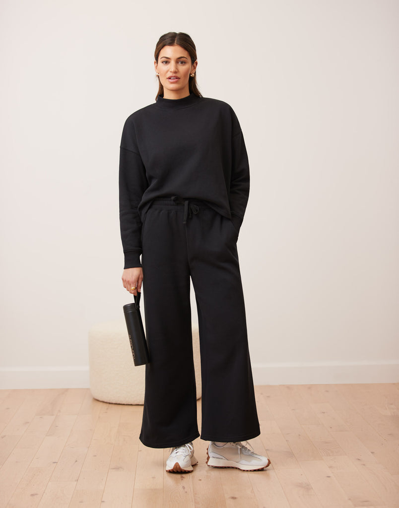 PANTALON MOLLETONNÉ JAMBE LARGE  / NOIR