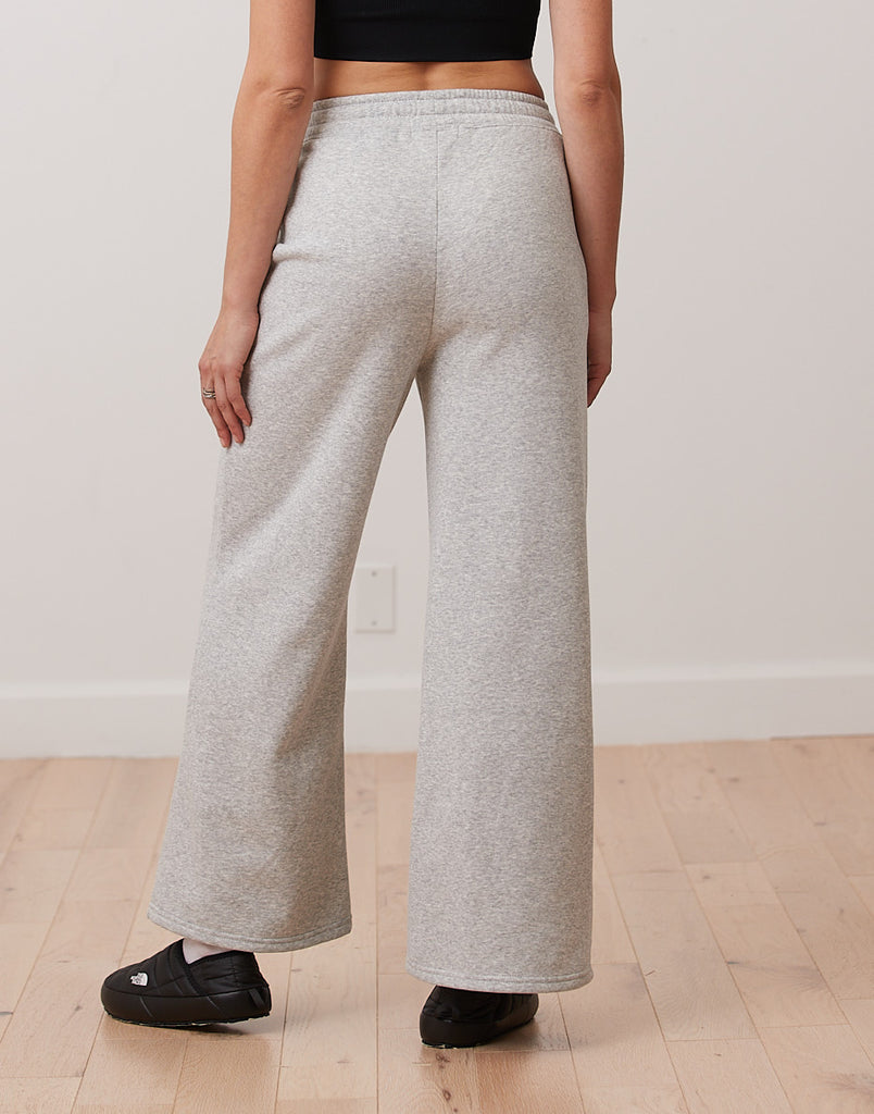 PANTALON MOLLETONNÉ JAMBE LARGE / GRIS PÂLE