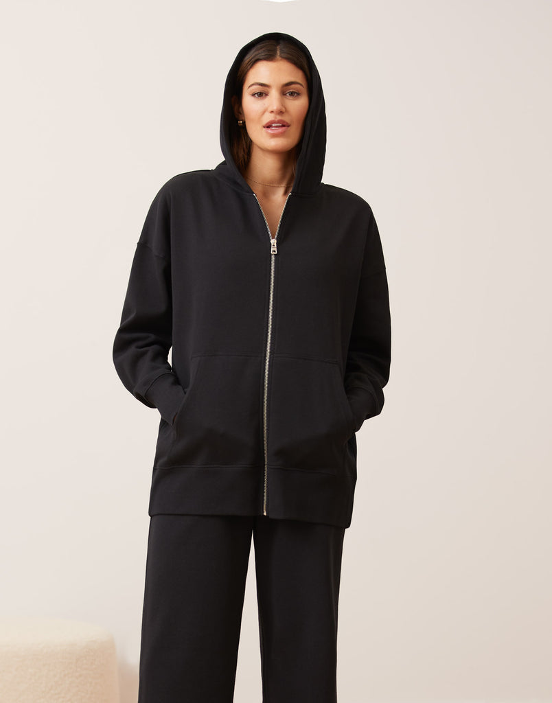 VESTE BOYFRIEND À ZIP ET CAPUCHON / NOIR
