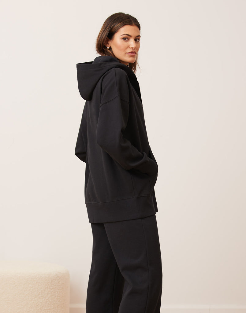 VESTE BOYFRIEND À ZIP ET CAPUCHON / NOIR