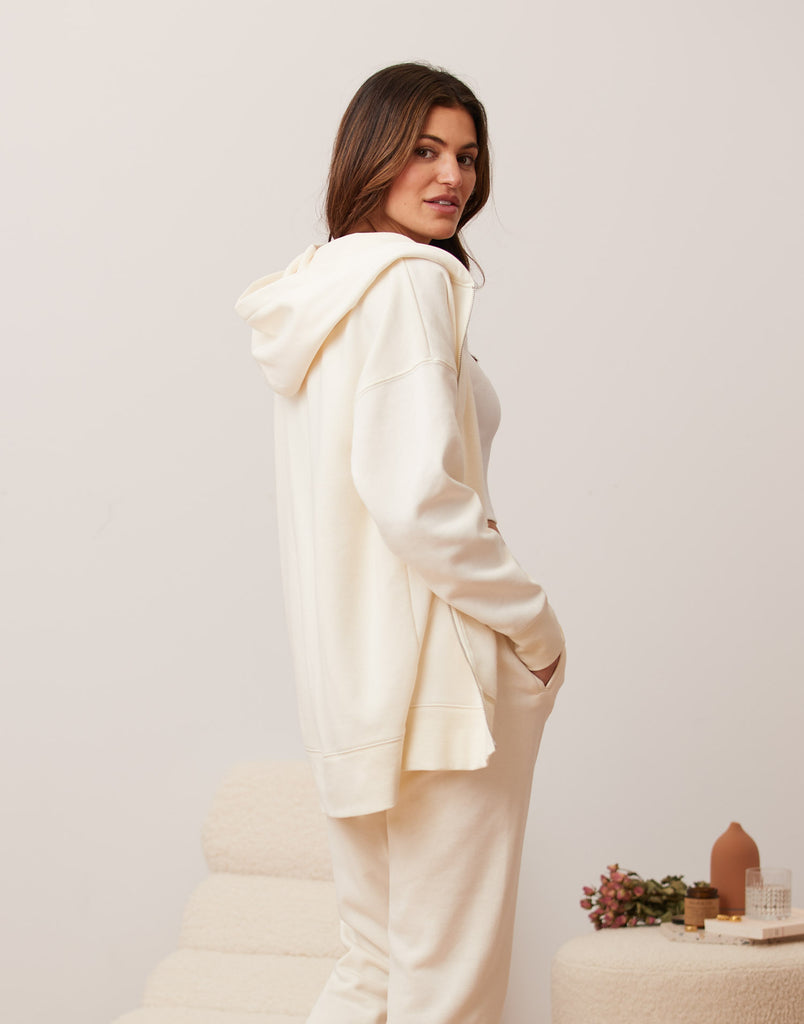 VESTE BOYFRIEND À ZIP ET CAPUCHON / CRÈME