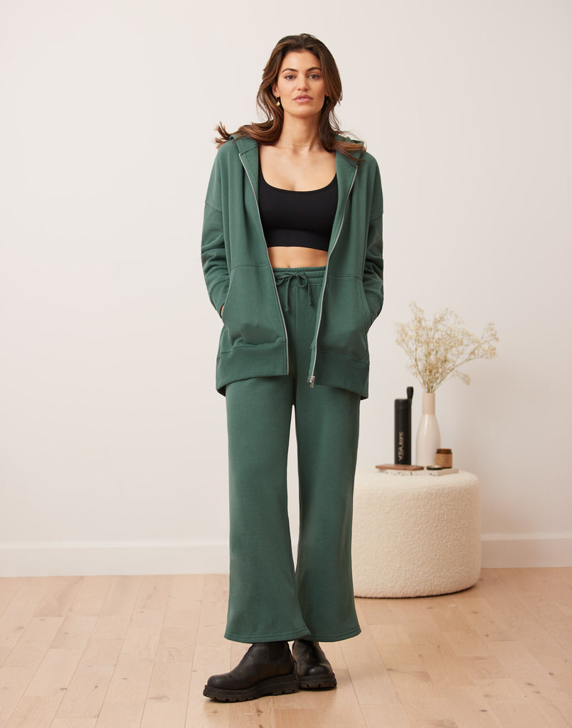 VESTE BOYFRIEND À ZIP ET CAPUCHON / VERT ÉMERAUDE
