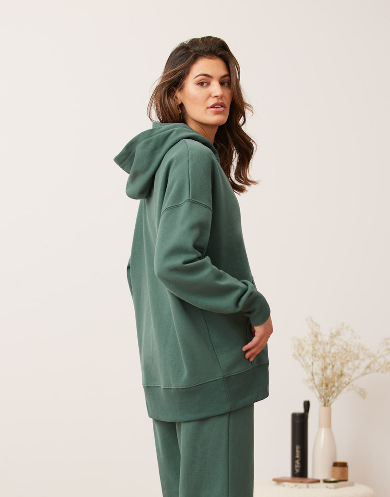 VESTE BOYFRIEND À ZIP ET CAPUCHON / VERT ÉMERAUDE