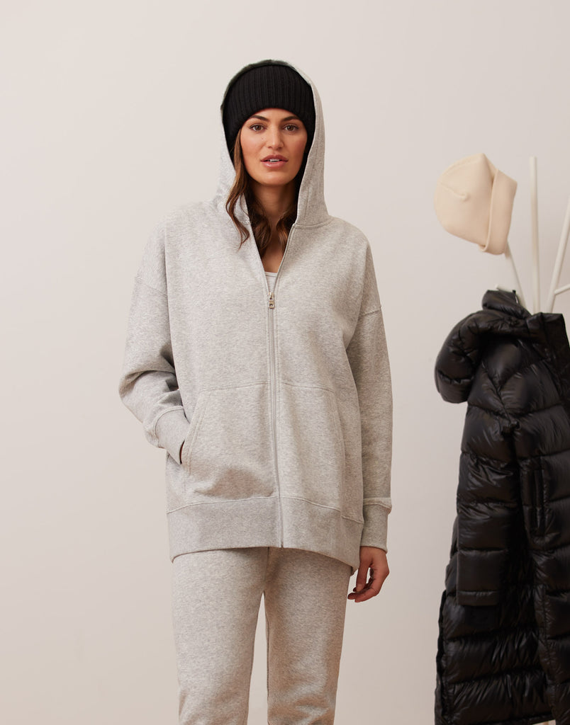 VESTE BOYFRIEND À ZIP ET CAPUCHON / GRIS PÂLE
