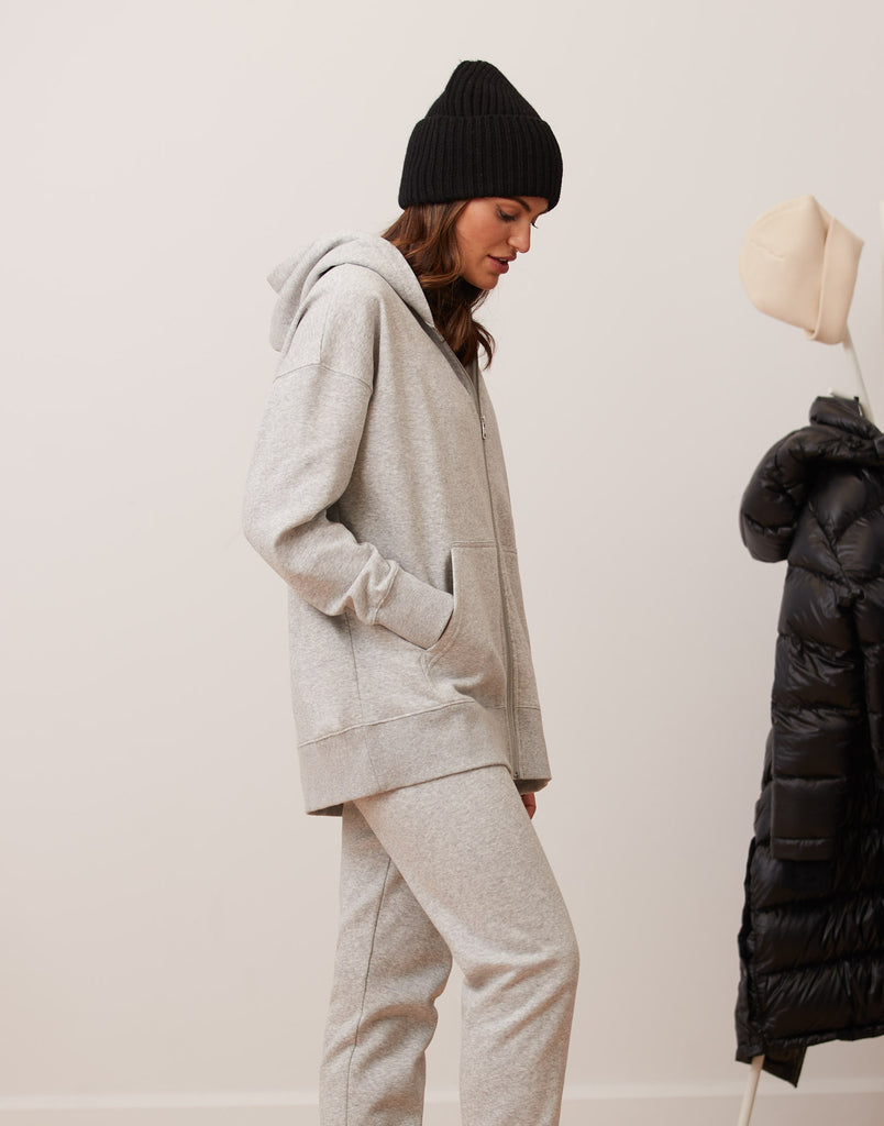 VESTE BOYFRIEND À ZIP ET CAPUCHON / GRIS PÂLE