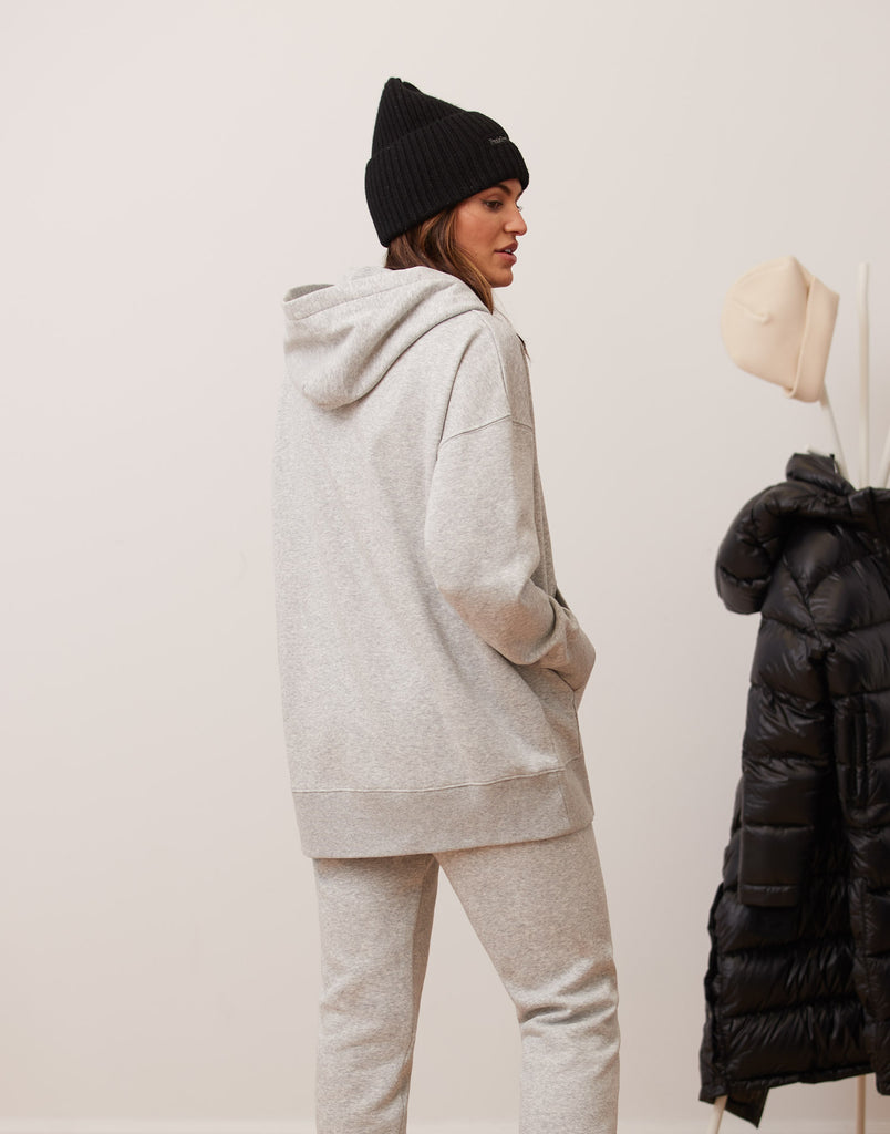 VESTE BOYFRIEND À ZIP ET CAPUCHON / GRIS PÂLE