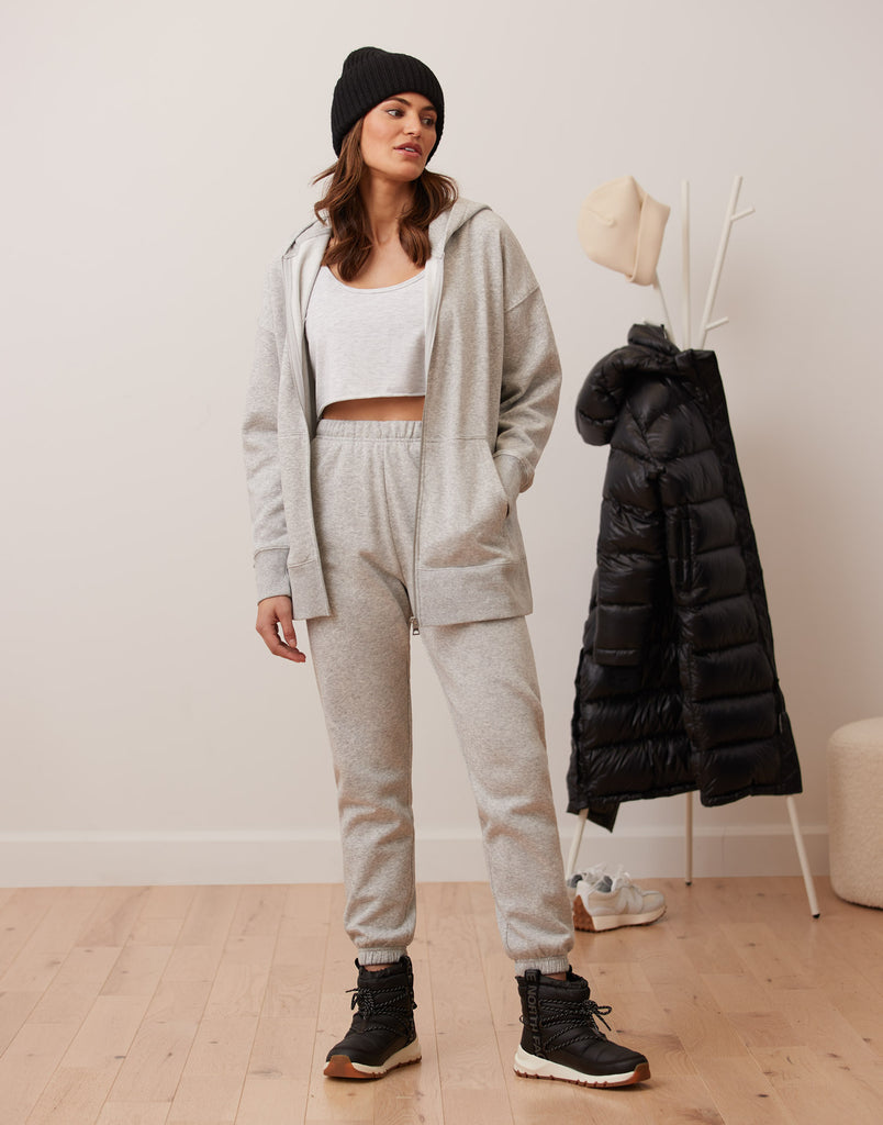 VESTE BOYFRIEND À ZIP ET CAPUCHON / GRIS PÂLE