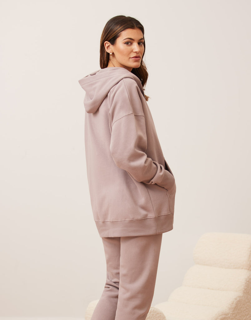 VESTE BOYFRIEND À ZIP ET CAPUCHON / ROSE TAUPE