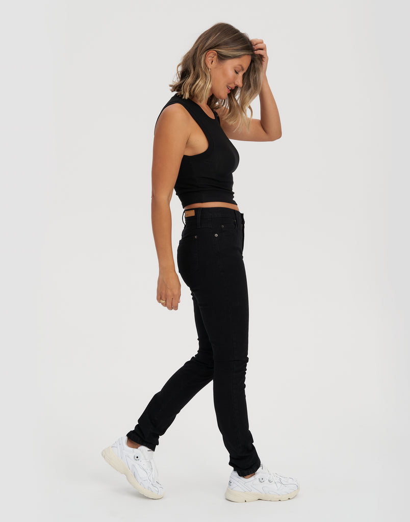 TAILLE CLASSIQUE / RACHEL COUPE ÉTROITE / OVERDYE BLACK / LONGEUR 33"