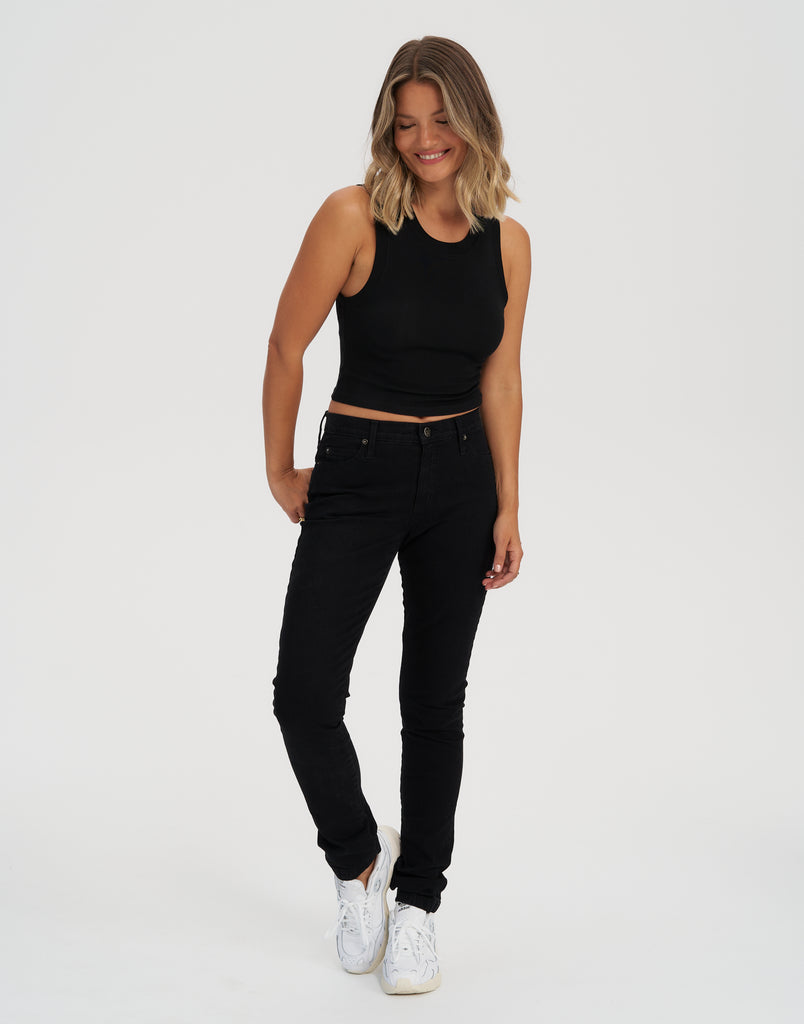 TAILLE CLASSIQUE / RACHEL COUPE ÉTROITE / OVERDYE BLACK / LONGEUR 33"