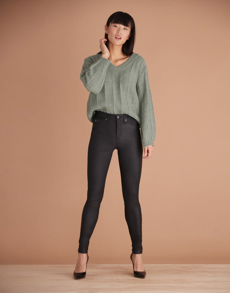 TAILLE CLASSIQUE / RACHEL COUPE ÉTROITE / DENIM ENDUIT NOIR